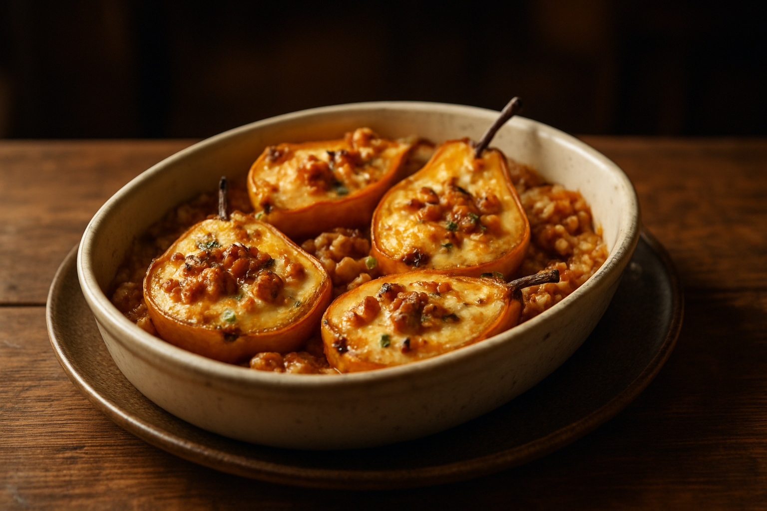 Baked Pear, Walnut, and Cheese Gratins