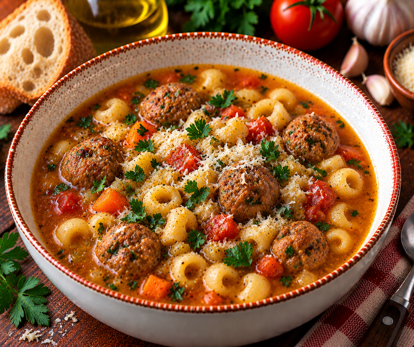 Catalan Meatball and Pasta Soup