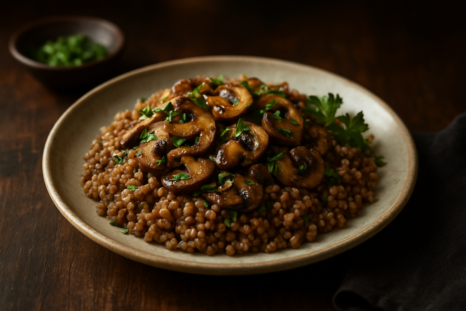 Buckwheat Porridge with Mushrooms and Herbs