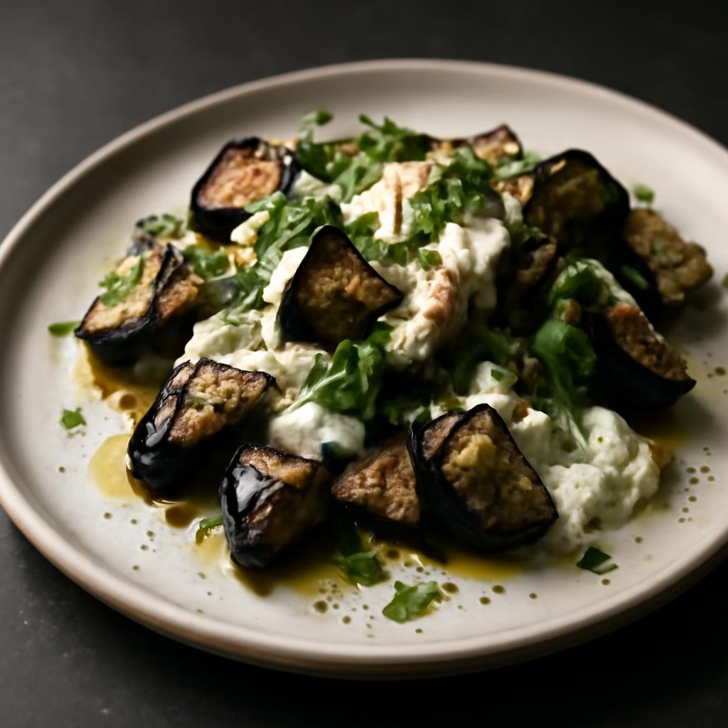 Charred Eggplant & Garlic Salad with Lemon Yogurt
