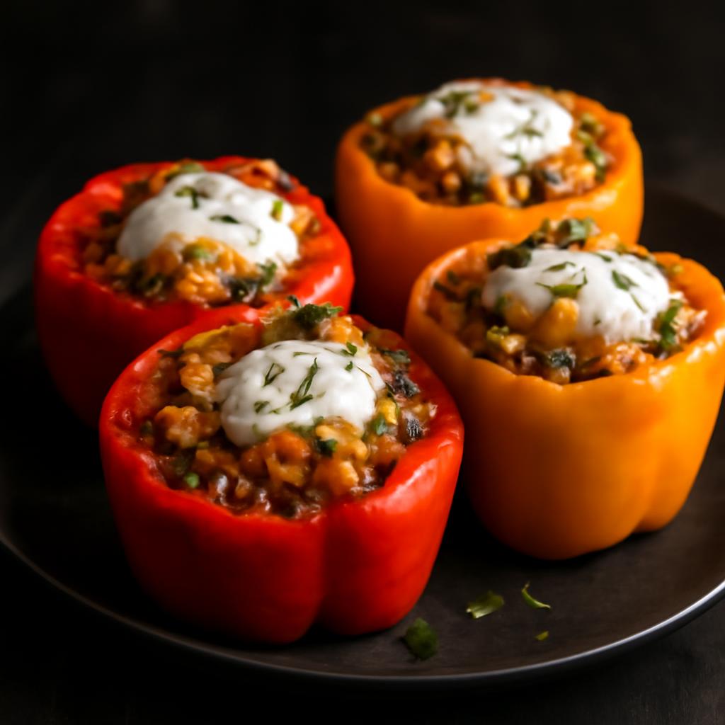 Cheesy Beef & Yogurt Stuffed Peppers