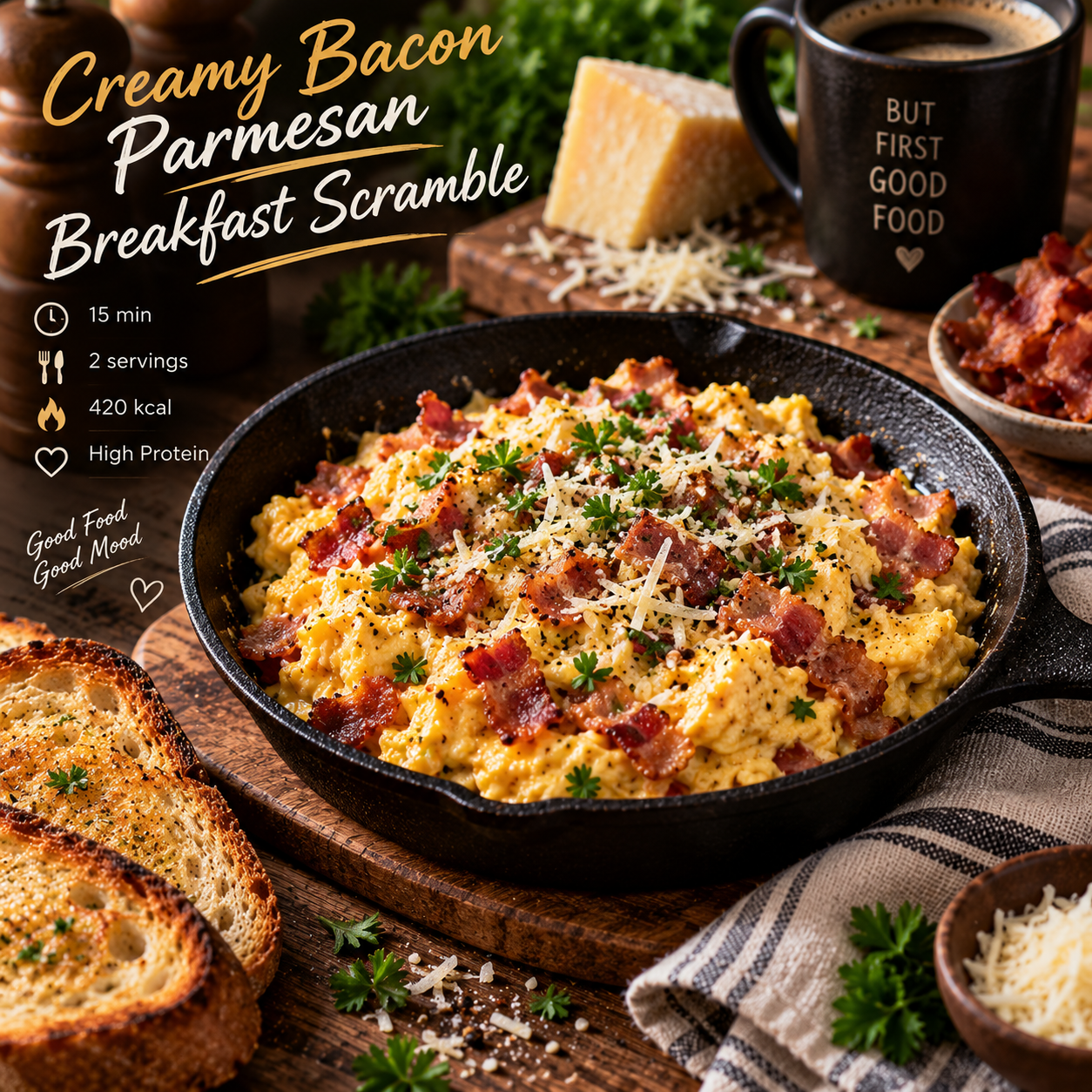Creamy Bacon Parmesan Breakfast Scramble