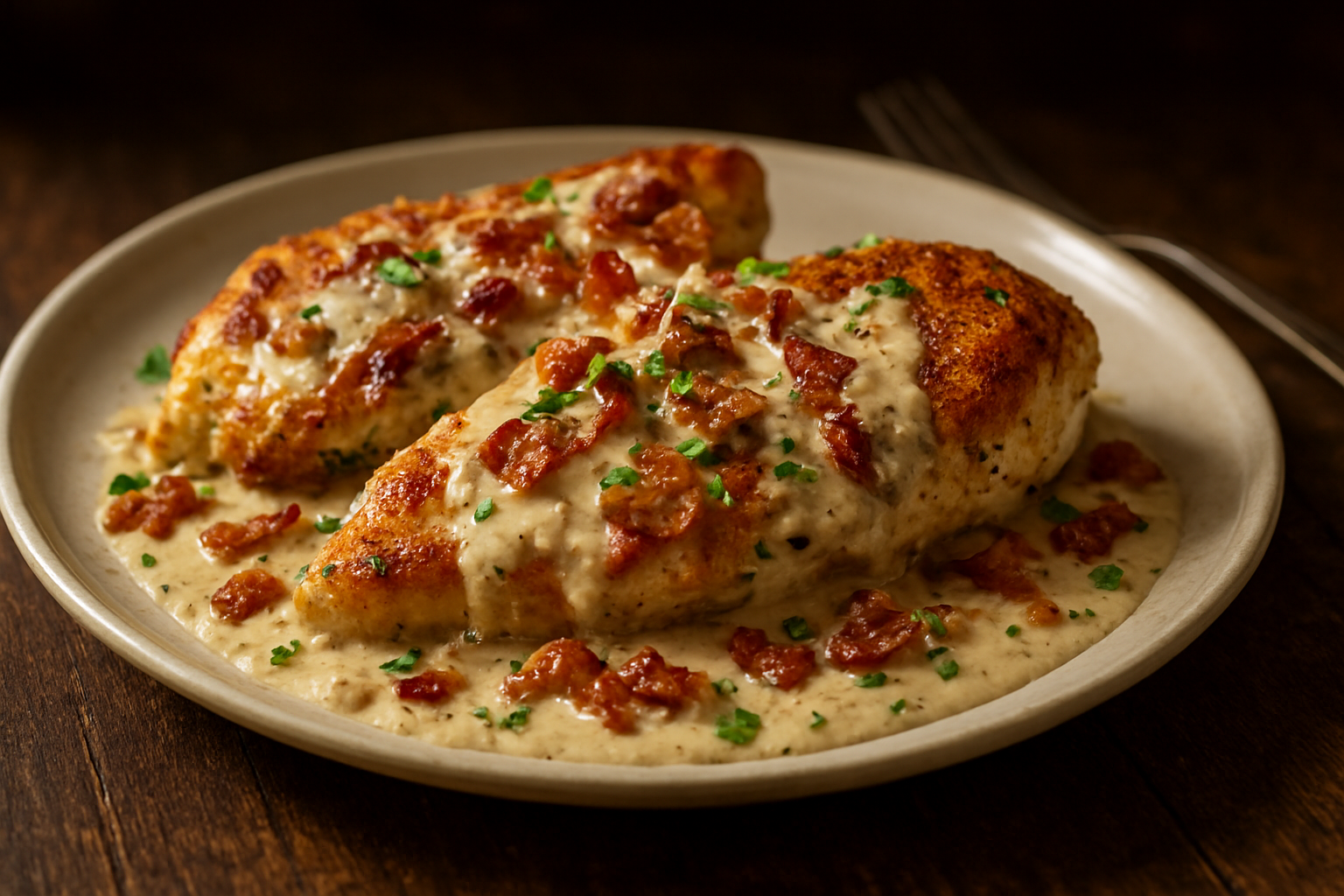 Creamy Bacon Parmesan Pan-Seared Chicken