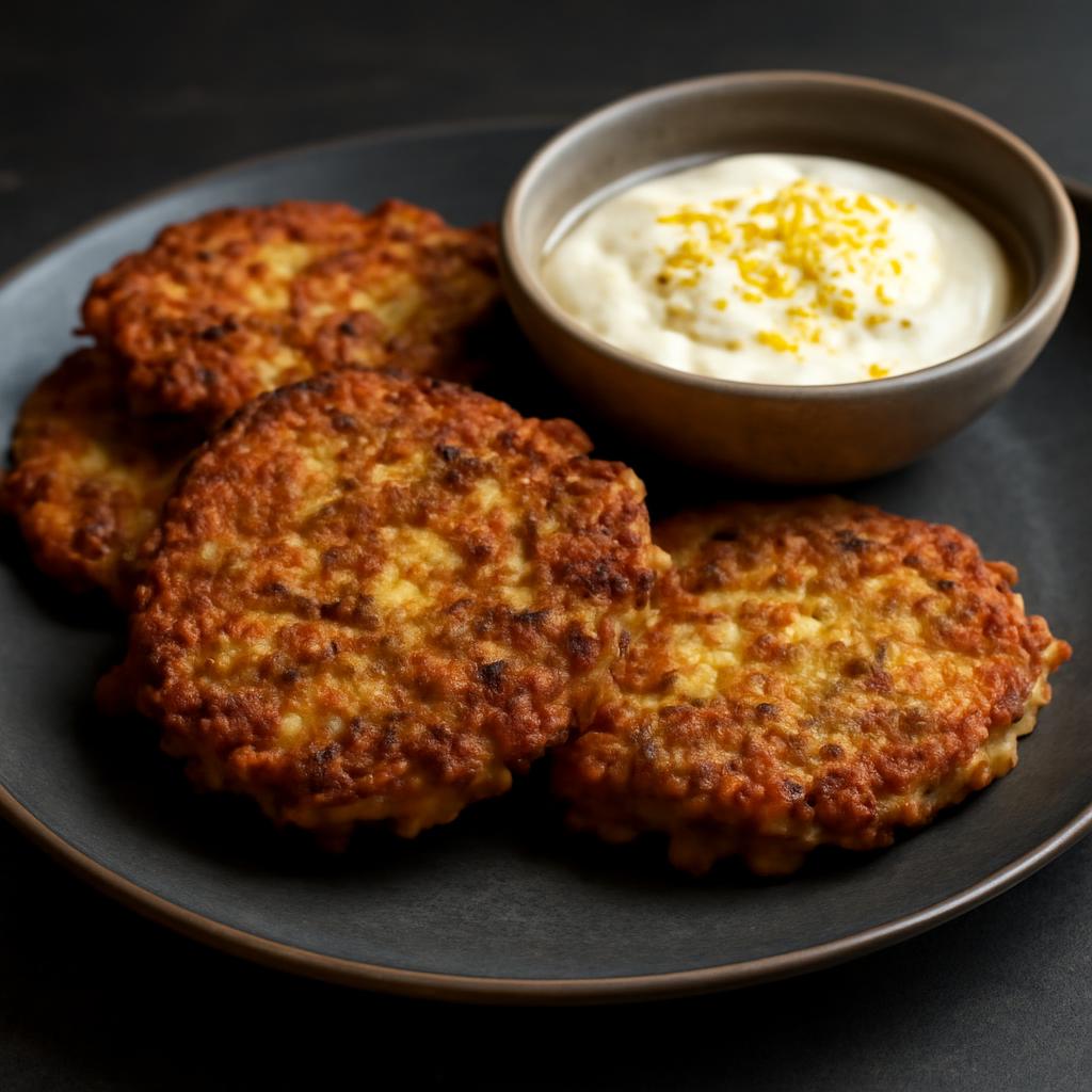 Crispy Eggplant & Zucchini Fritters with Garlic Yogurt Dip