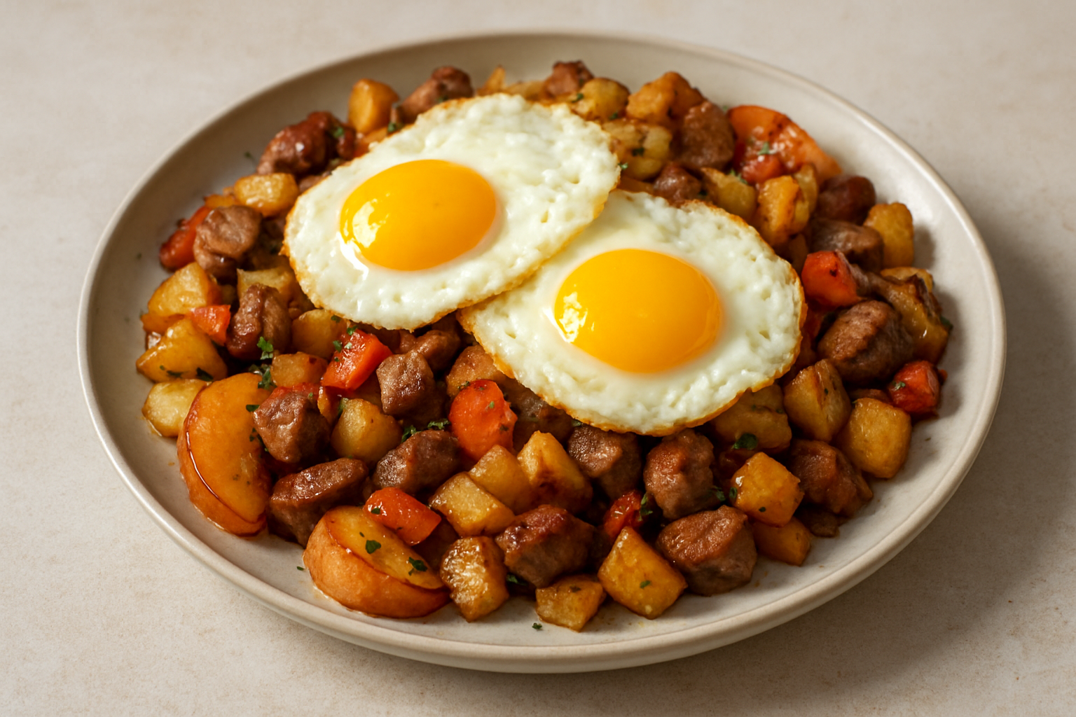 Duck and Peach Breakfast Hash