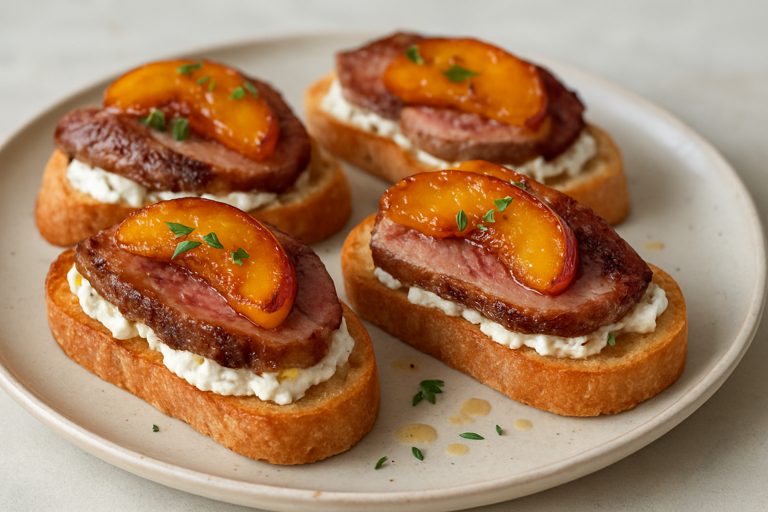 Duck and Peach Crostini