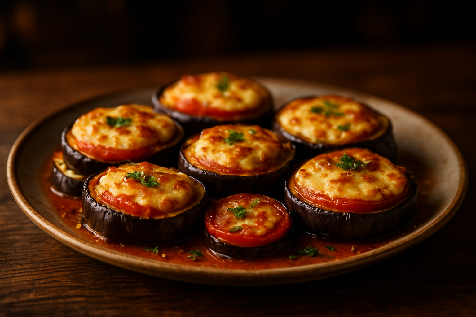 Eggplant Cheese and Tomato Garlic Bites