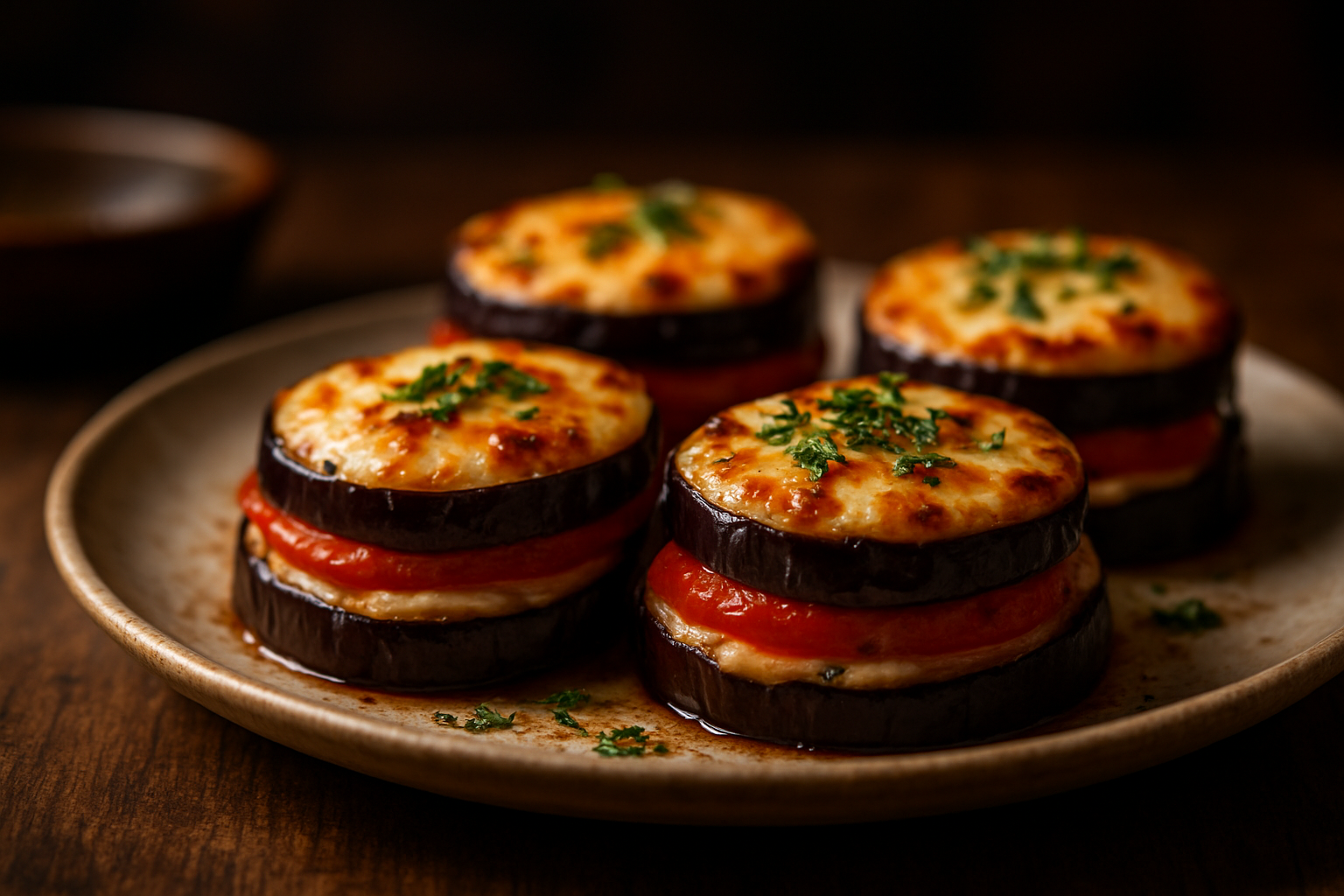Eggplant Cheese Tomato Garlic Stackers