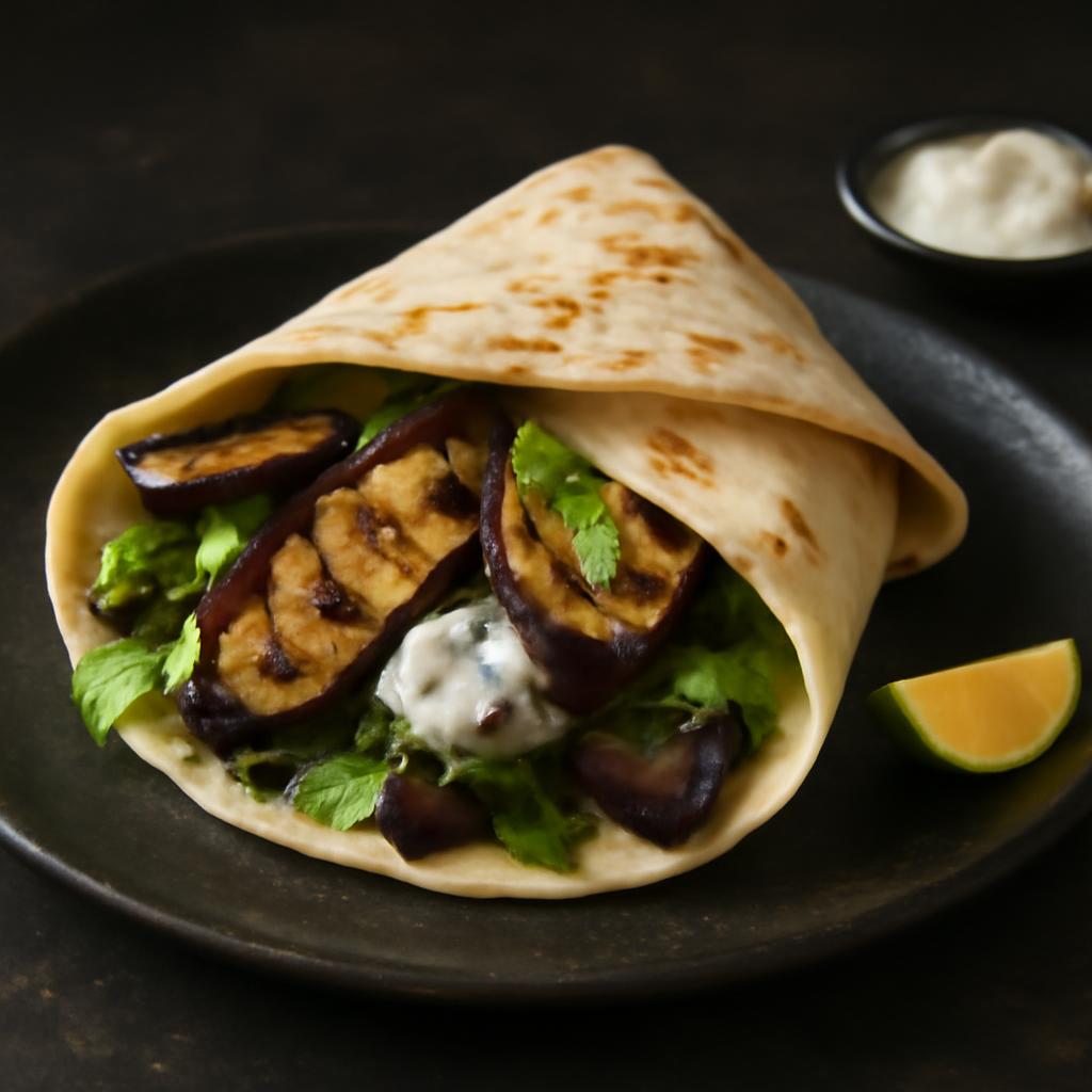 Grilled Eggplant & Garlic Halloumi Wrap