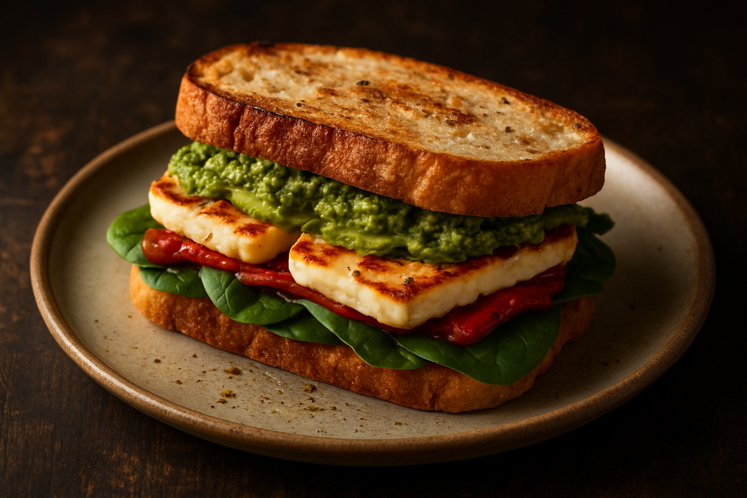 Grilled Halloumi, Spinach & Avocado Sandwich