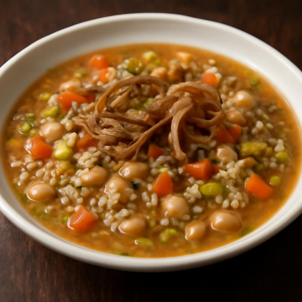 Hearty Rice & Bean Soup with Caramelized Onion