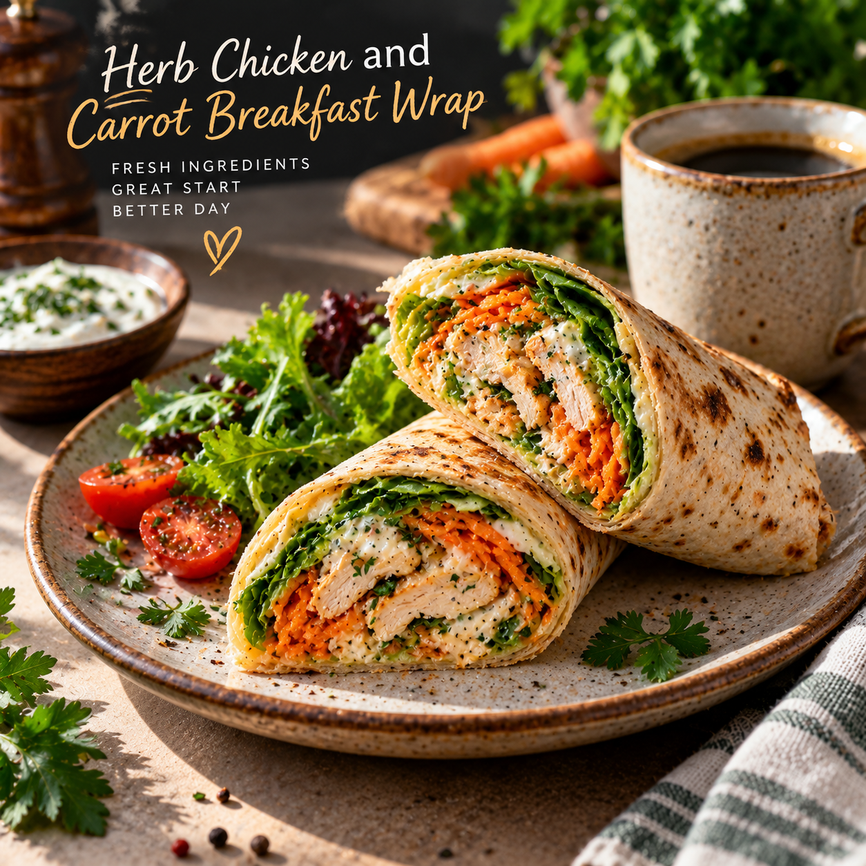 Herb Chicken and Carrot Breakfast Wrap