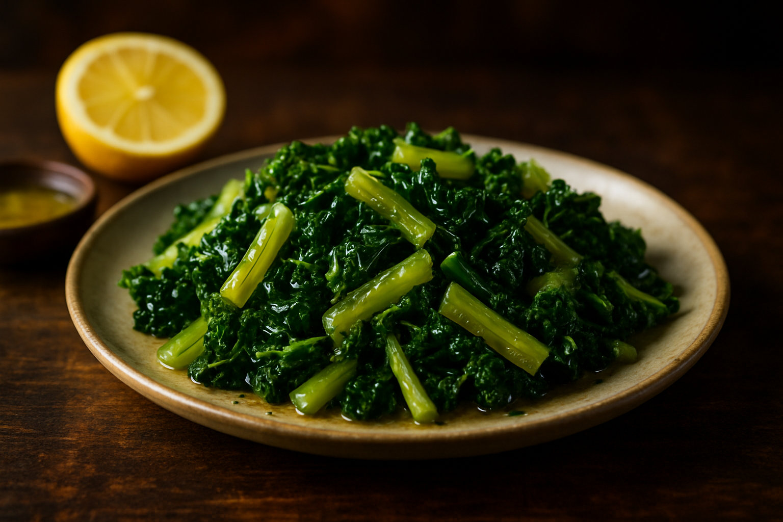 Kale and Celery Warm Salad with Lemon Garlic Dressing