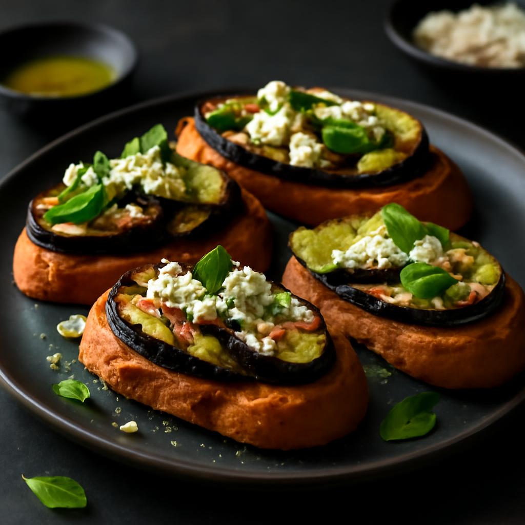 Mediterranean Grilled Eggplant & Zucchini Crostini