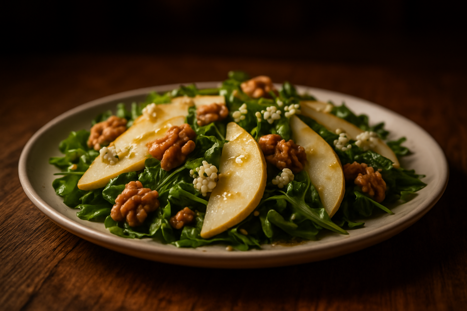 Pear, Walnut, and Cheese Salad with Honey Dressing