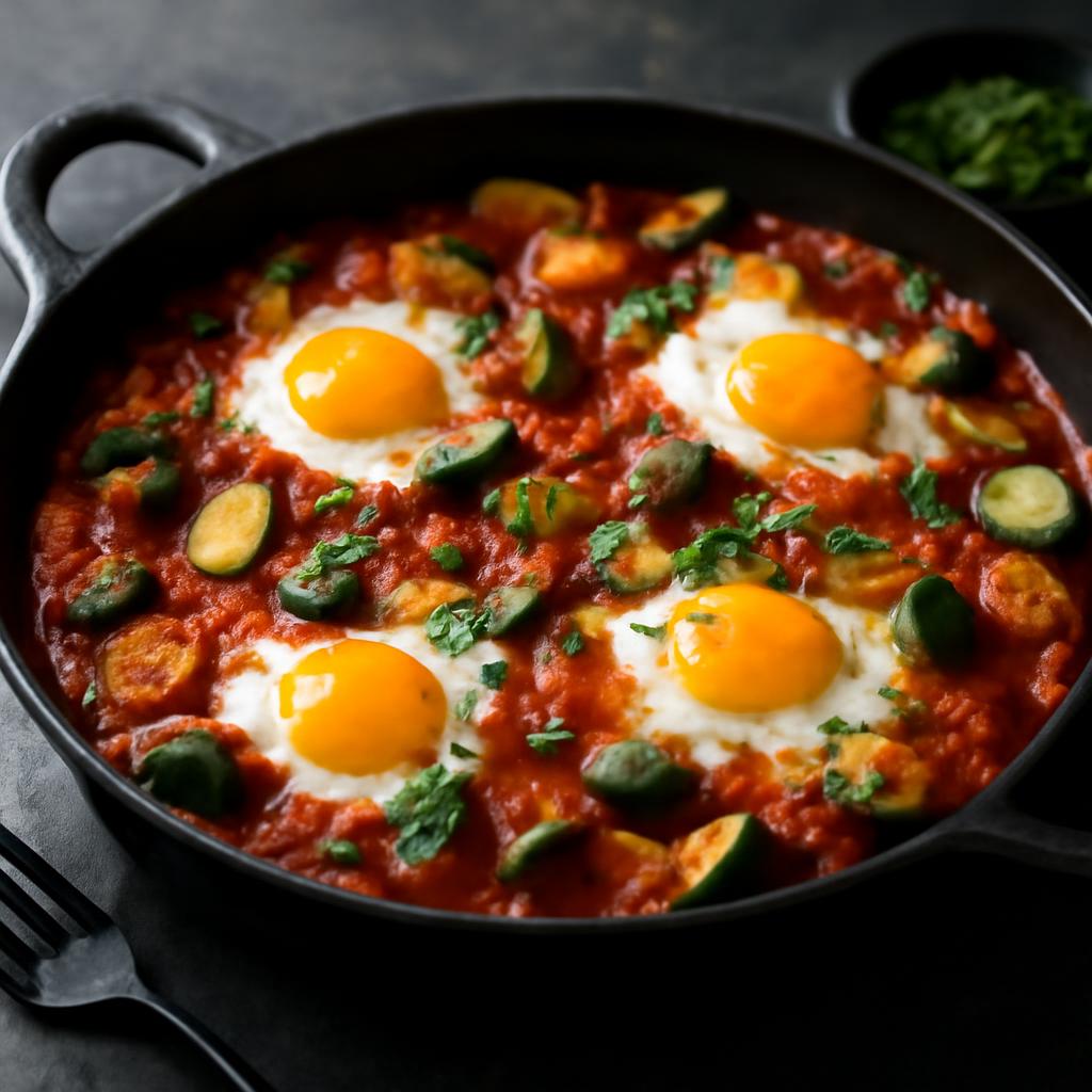 Rustic Baked Eggs with Eggplant, Zucchini & Garlic
