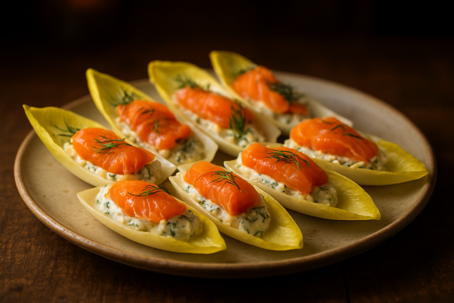 Salmon and Dill Cream Cheese Endive Boats