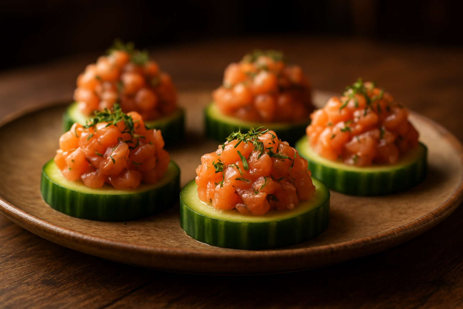 Salmon Tartare on Cucumber Rounds