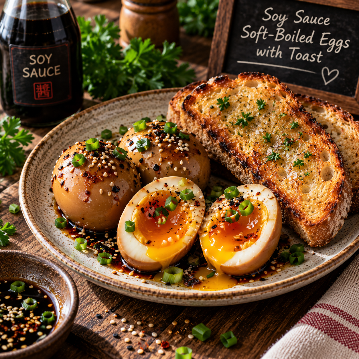 Soy Sauce Soft-Boiled Eggs with Toast
