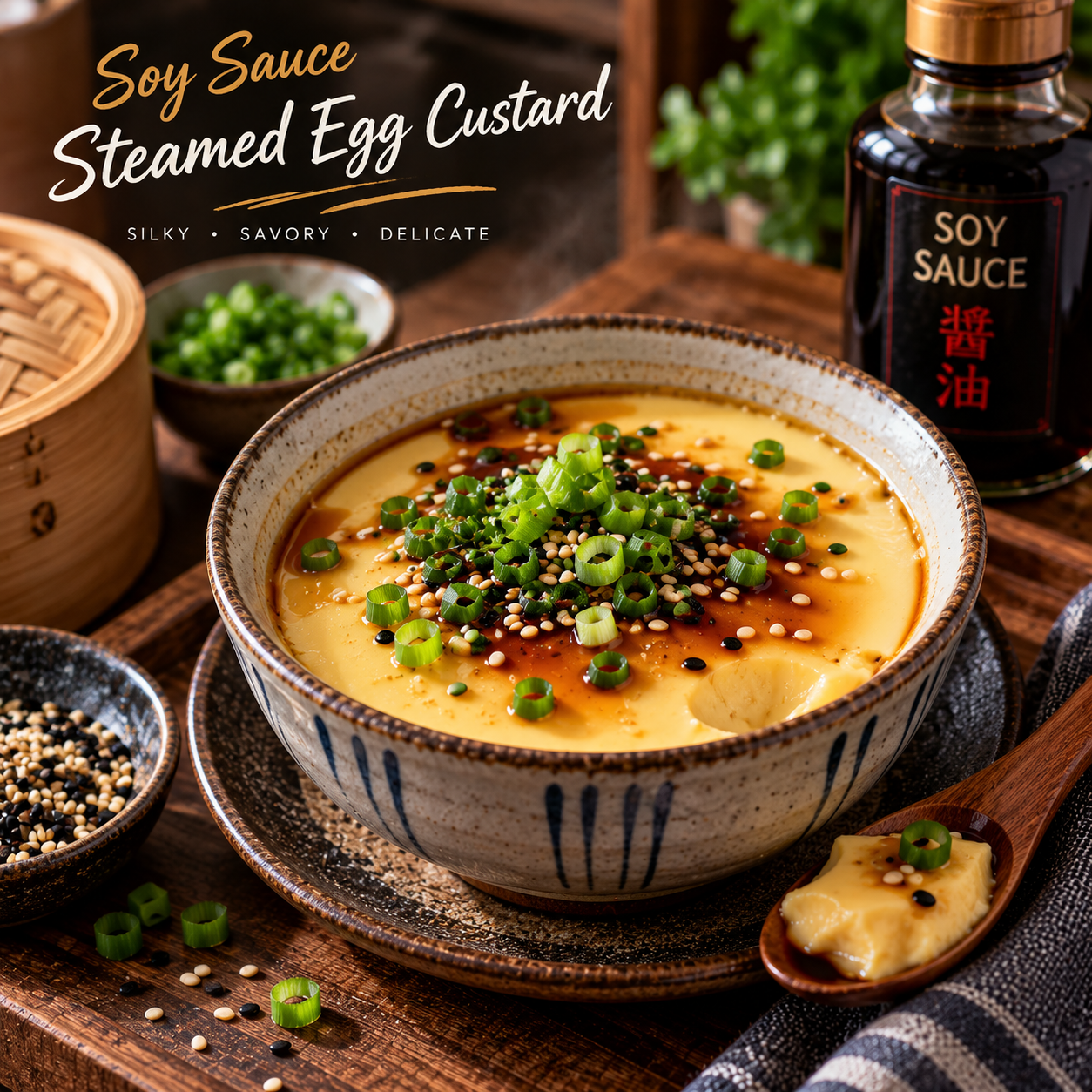Soy Sauce Steamed Egg Custard