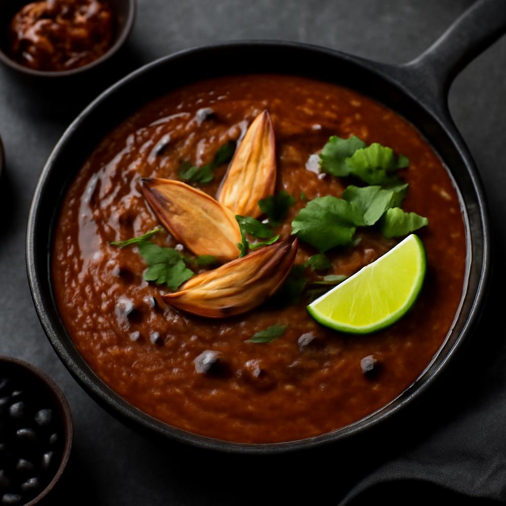 Spicy Black Bean & Roasted Onion Soup