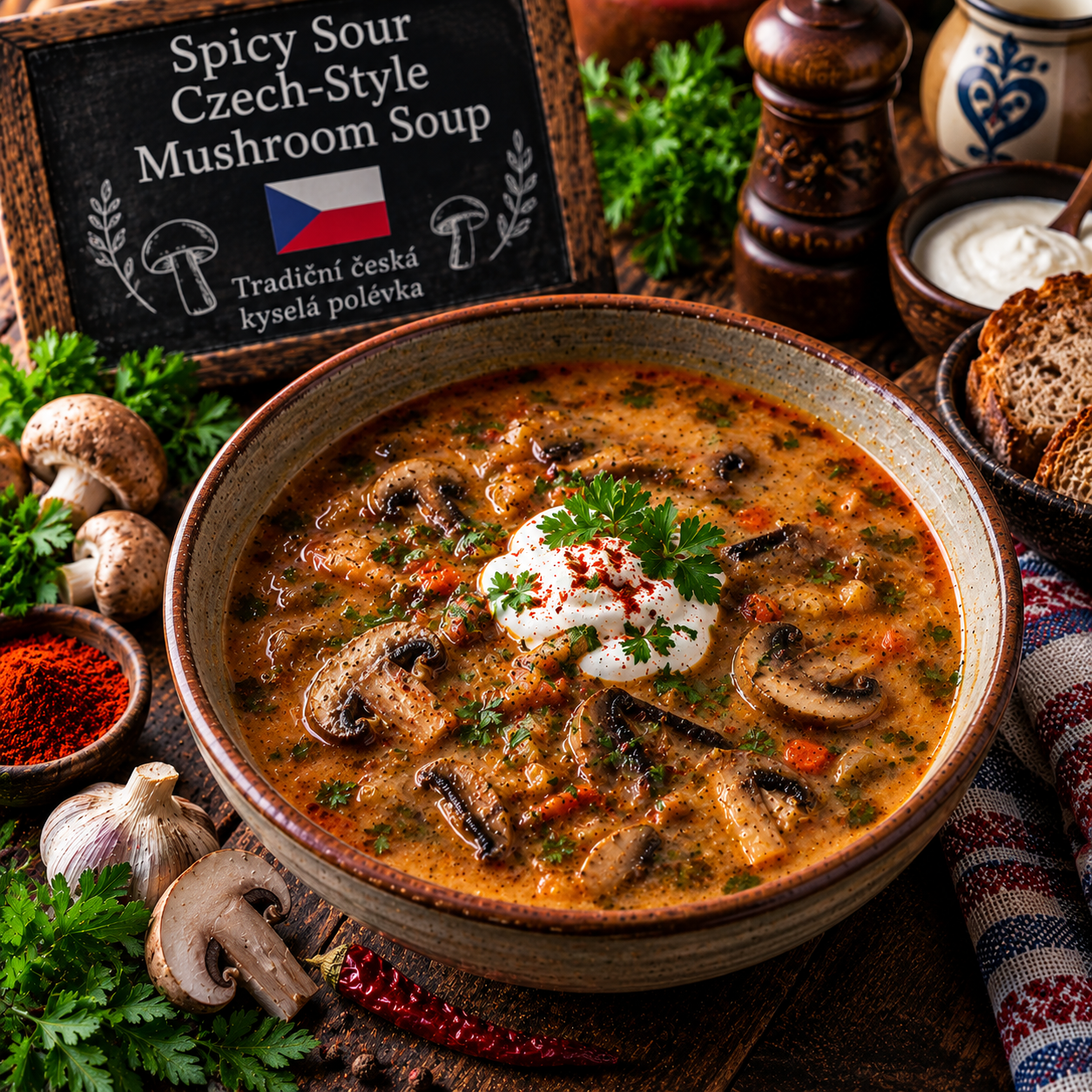 Spicy Sour Czech-Style Mushroom Soup
