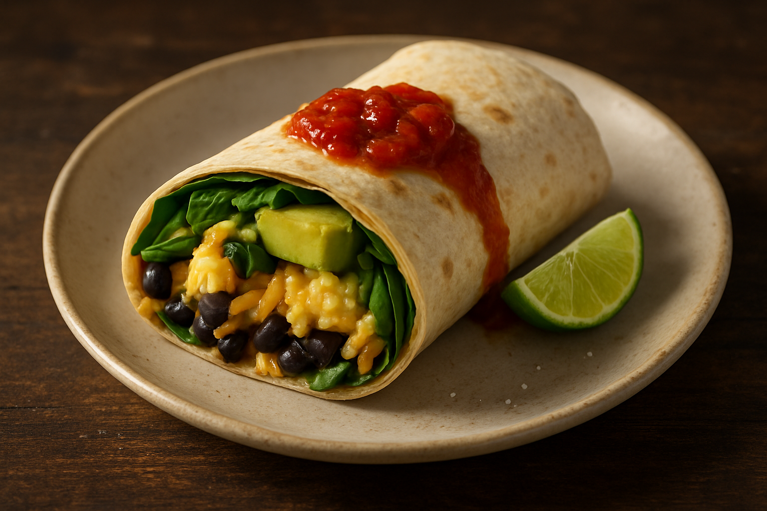 Spinach & Avocado Breakfast Burrito