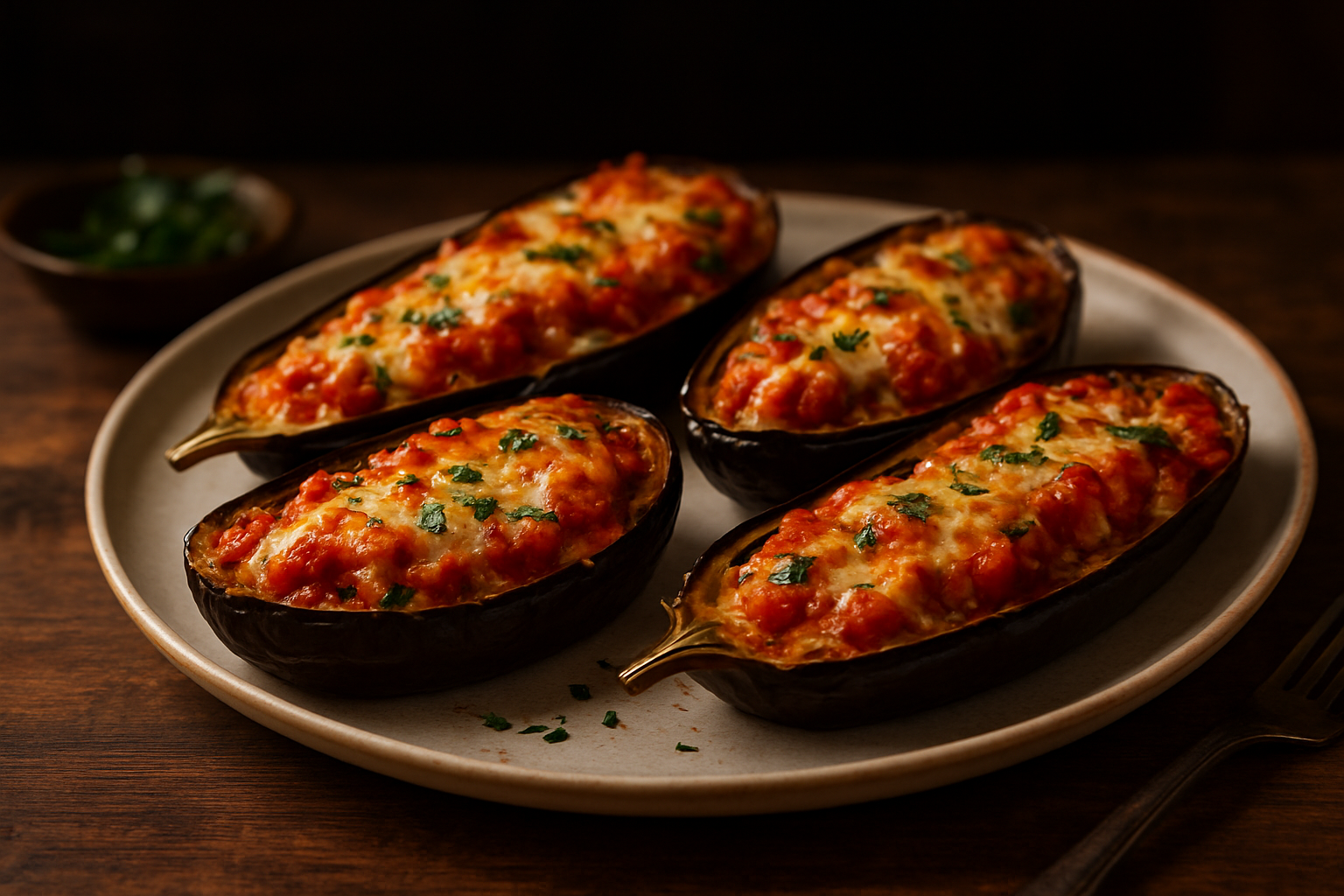 Stuffed Eggplant Cups with Tomato, Garlic, and Cheese