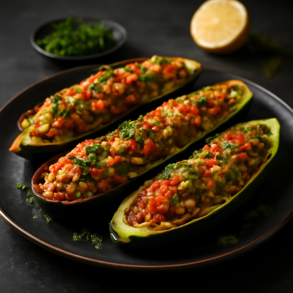 Stuffed Eggplant & Zucchini Boats with Herbed Bulgur