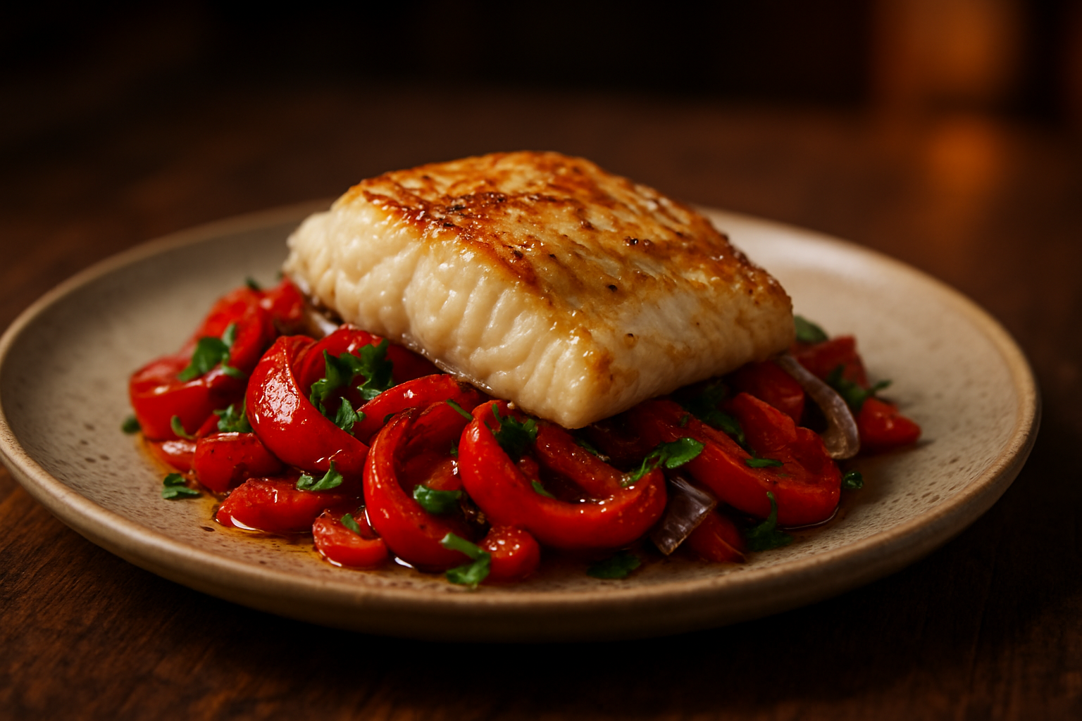 Warm Hake and Roasted Pepper Salad