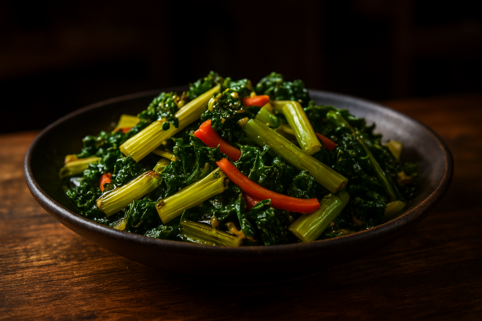 Warm Kale and Celery Vegetable Stir-Fry