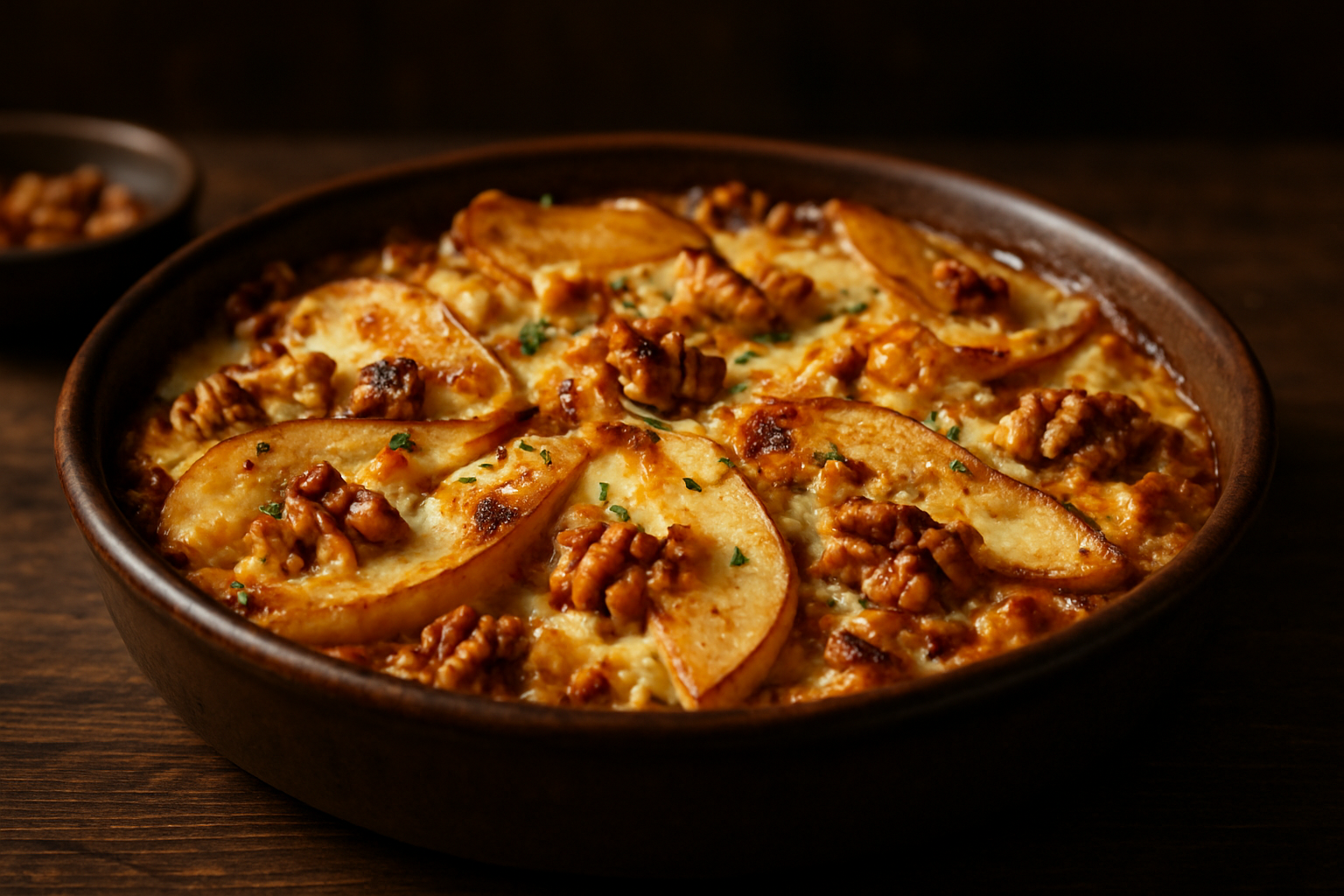 Warm Pear, Walnut & Cheese Bake
