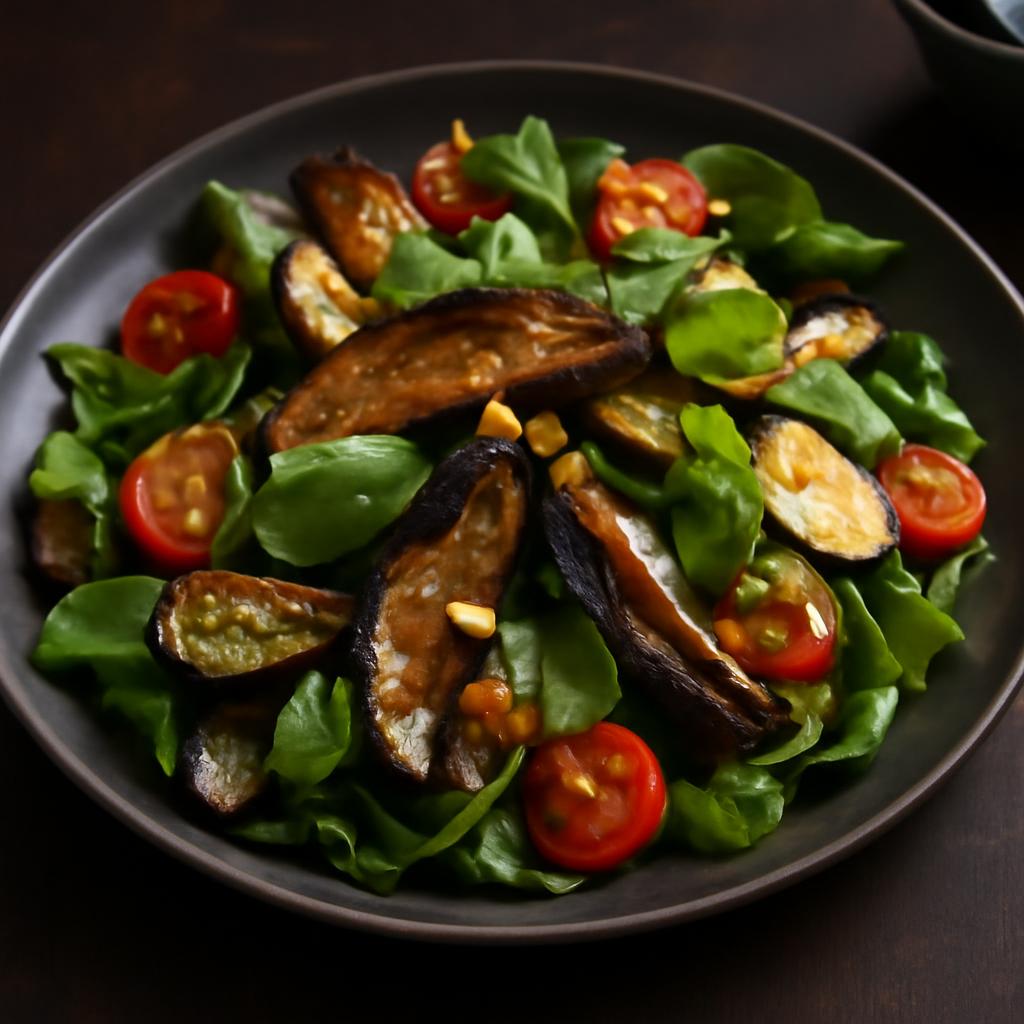 Warm Roasted Eggplant & Zucchini Salad with Roasted Garlic Vinaigrette