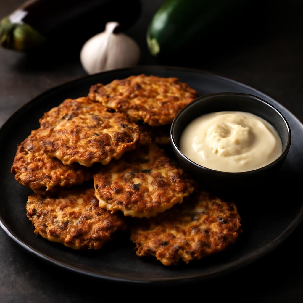 Zucchini & Eggplant Fritters with Garlic Aioli