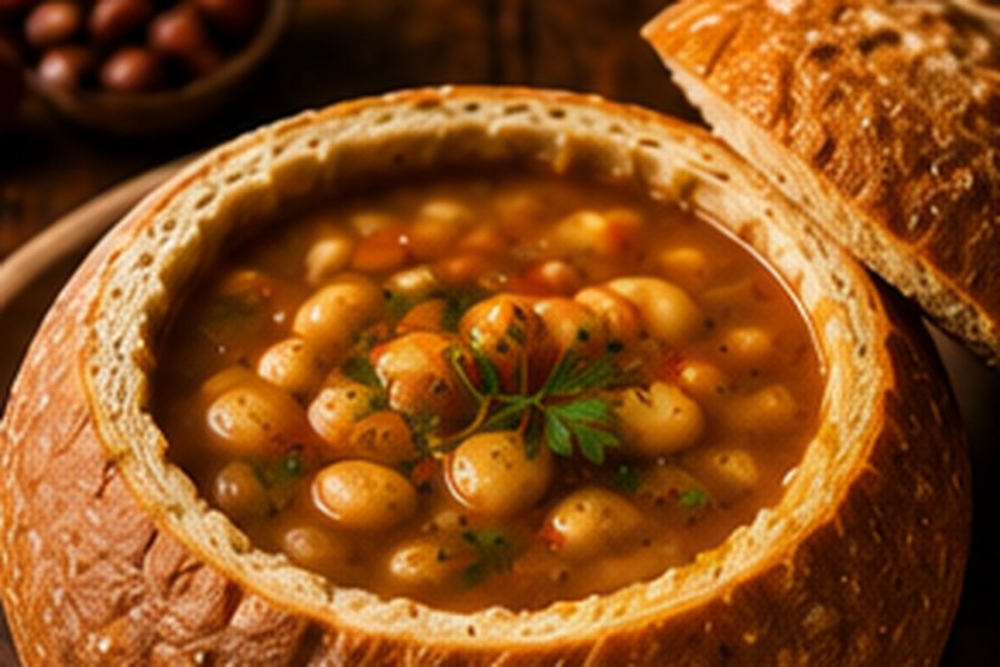 Romanian Bean Soup in Bread Bowl